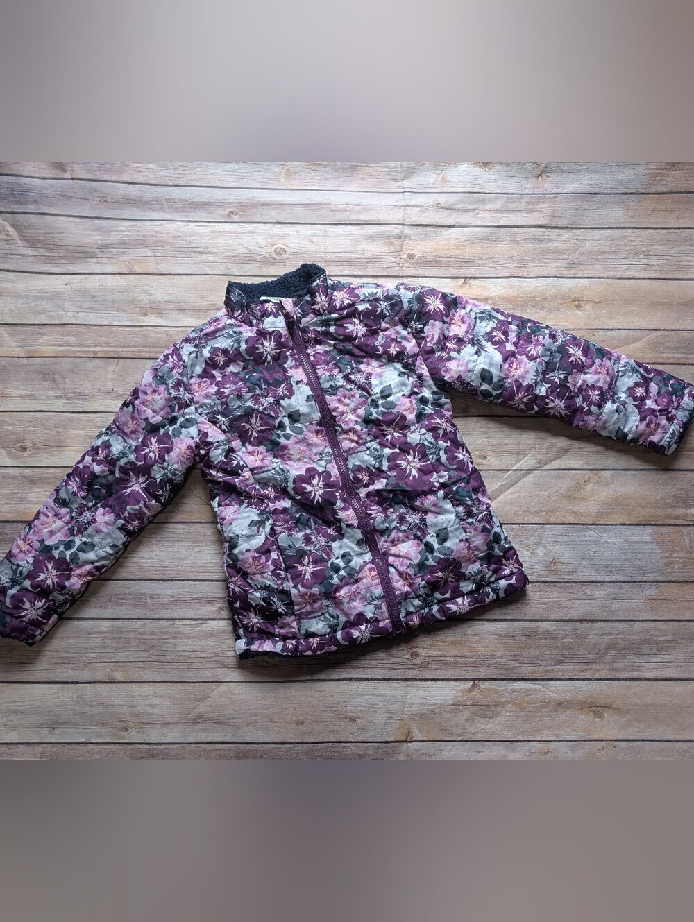 Girls Purple Floral Quilted Jacket